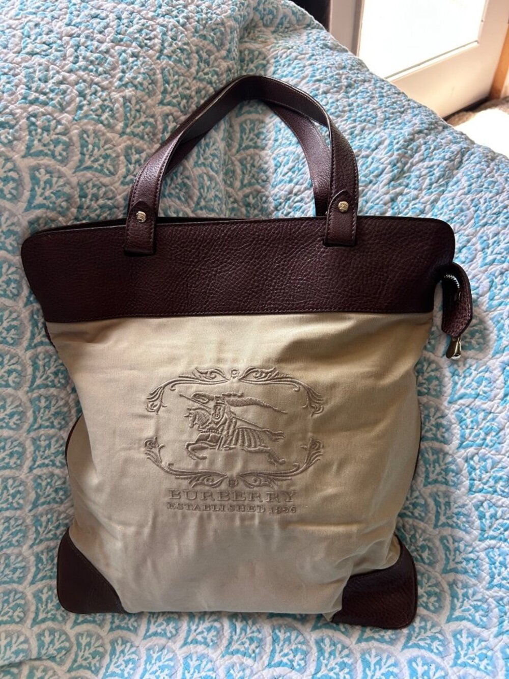 Burberry Large Canvas & Leather Tote Bag Nova Check Lined Brown Made in Italy